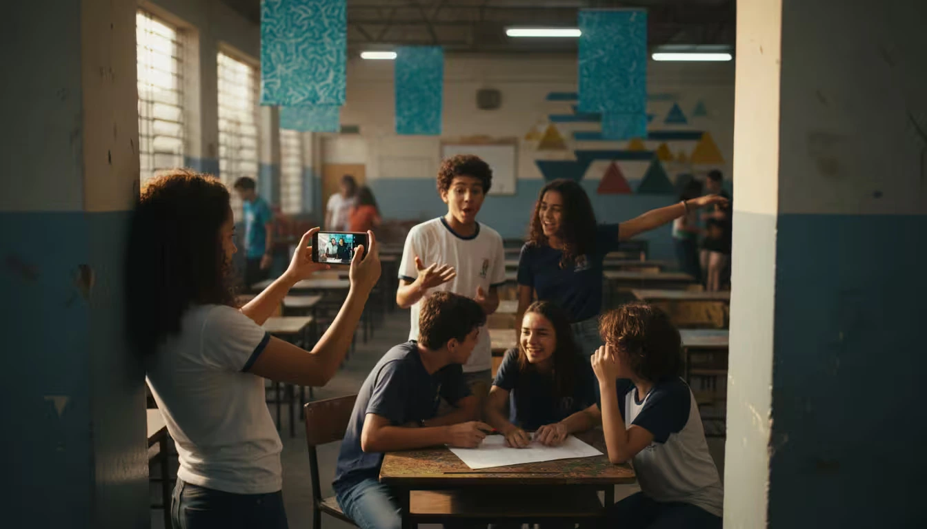 Estudantes produzindo curtas-metragens